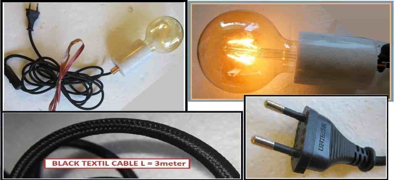PENDANT white/gray MARBLE LIGHT. BLACK TEXTIL CABLE L = 3 meters condition : NEW