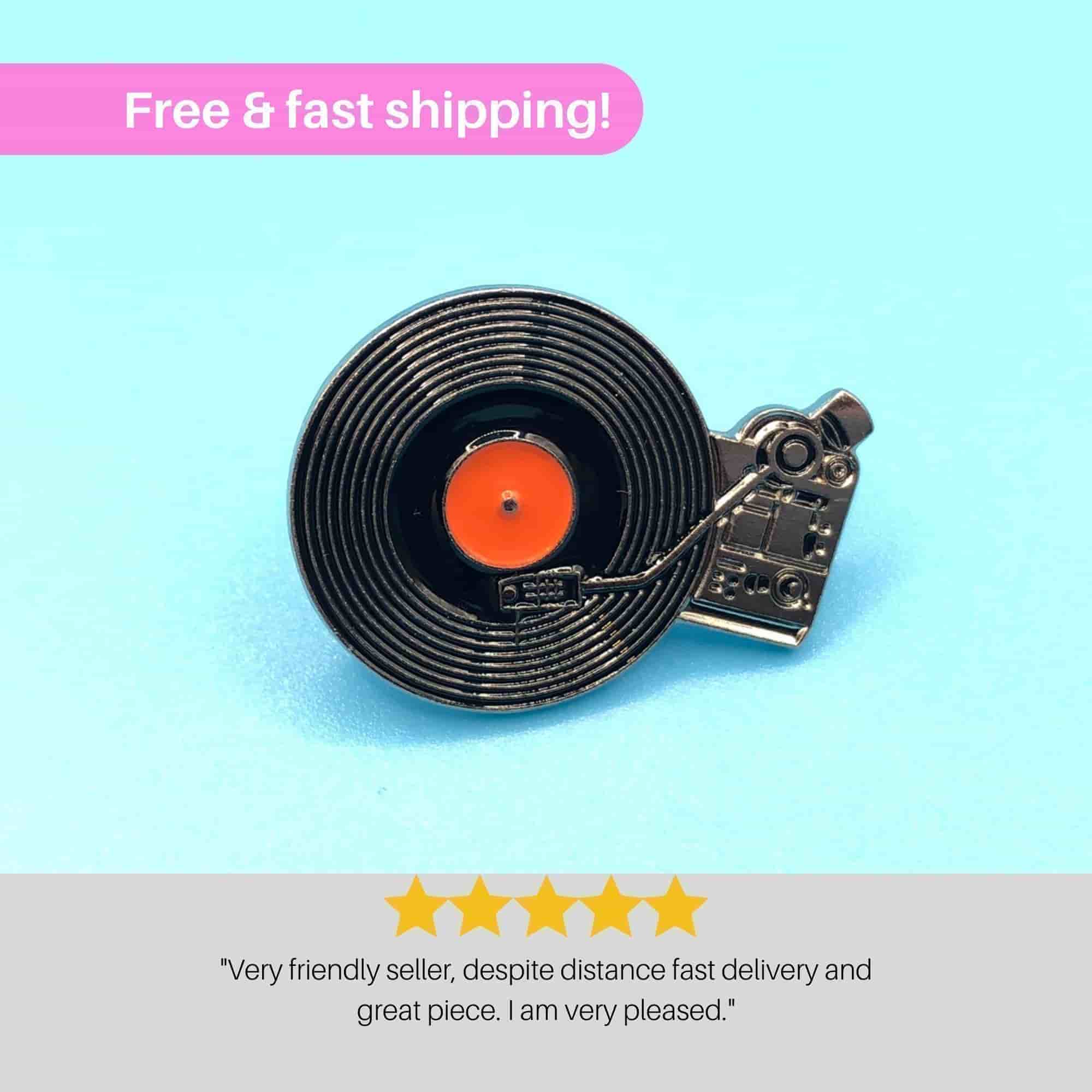 Retro Turntable Enamel Pin | Vintage Record Player Badge Brooch