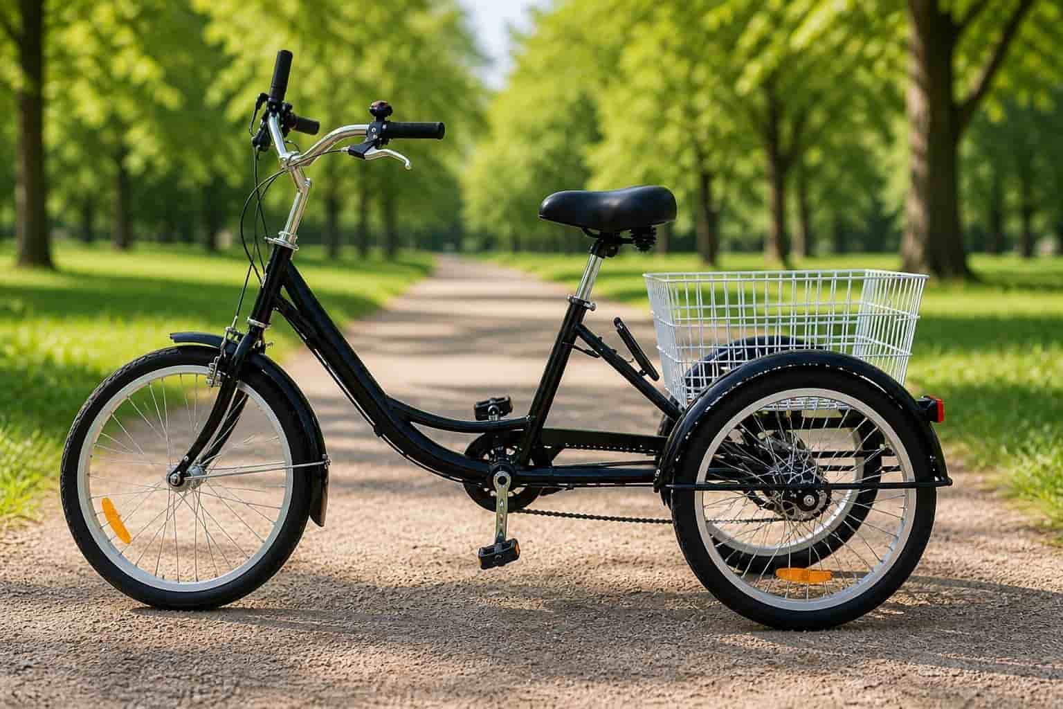 Stabil trehjulig cykel – helt ny, med korg