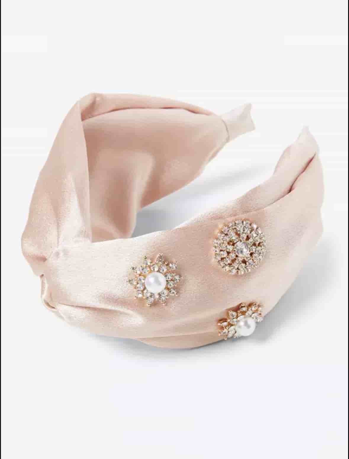 Diadem i satin med strass Ljusrosa hårband