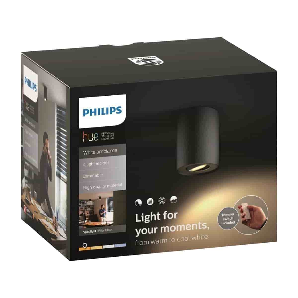 3st Philips Hue White Ambiance Pillar Spotlight Svart