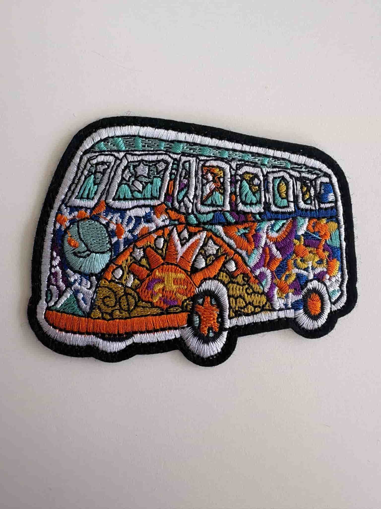 Stort tygmärke patch folkabuss Flower Power