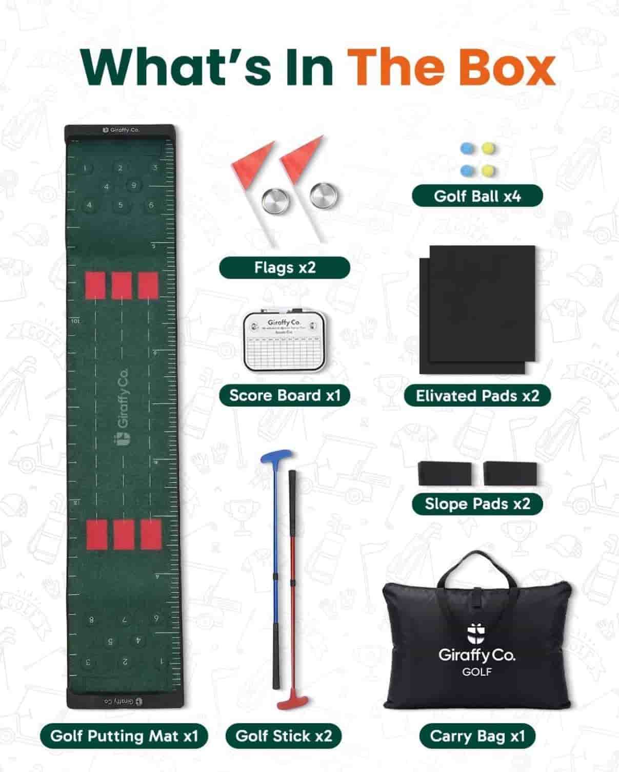 Giraffy Co. Golf Putting Matta Set med Tillbehör