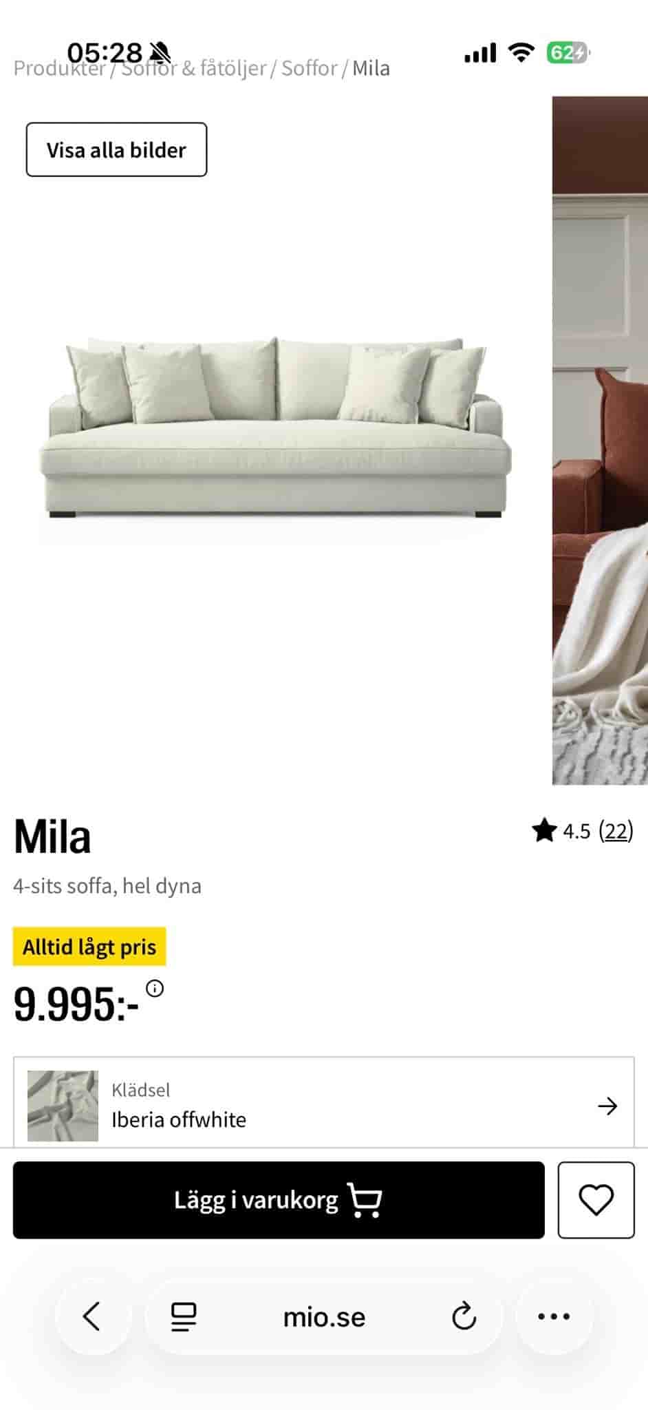 Soffa med fotpall i nyskick säljes