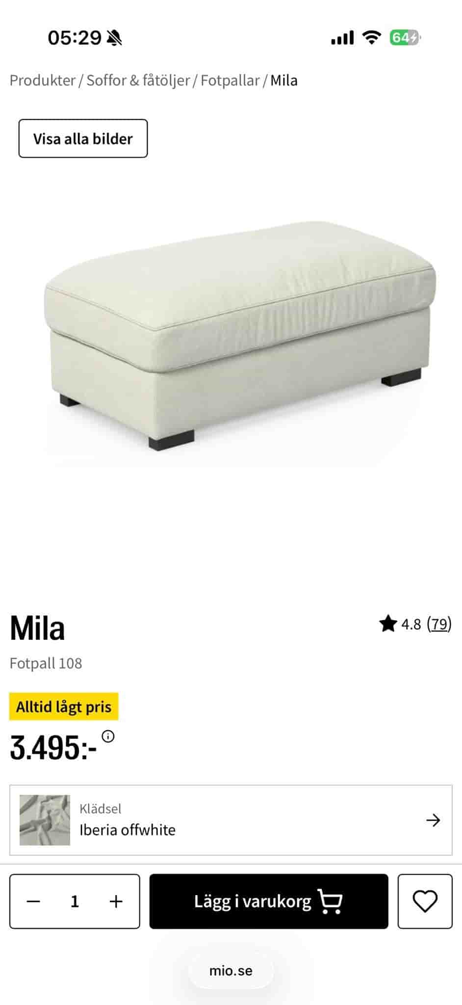 Soffa med fotpall i nyskick säljes