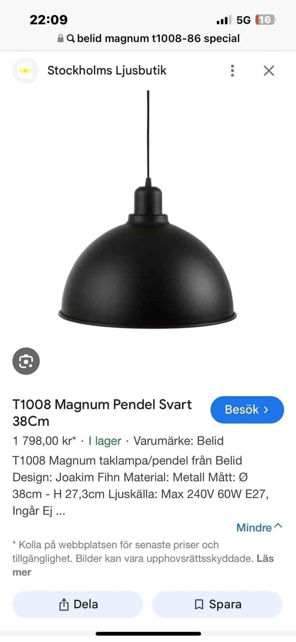 2 st Svarta taklampor. NYA! 38 cm diameter. 28 cm höga