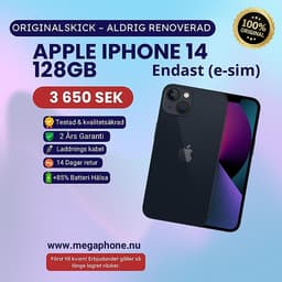 Ny-Begagnad iPhone 14 128GB (e-sim) med 2 år Garanti