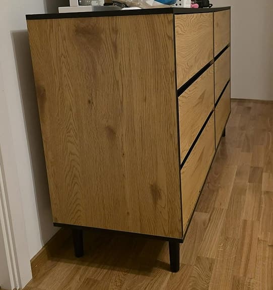 Byrå ODENSE 3+3 lådor varm ekfärgad/svart