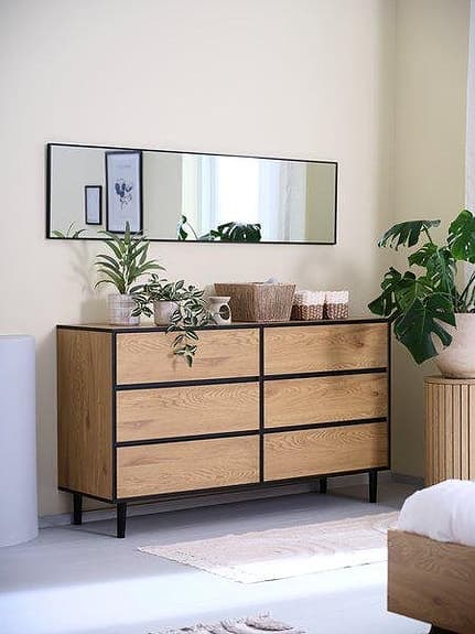 Byrå ODENSE 3+3 lådor varm ekfärgad/svart