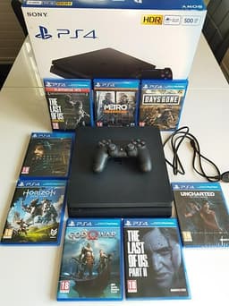 PS4 Slim med 8 toppspel + originalkartong + handkontroll