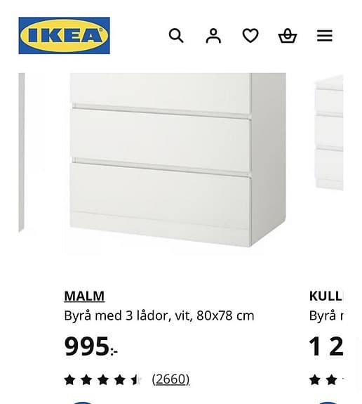 Byrå med 3 lådor, har totalt 4 byråer