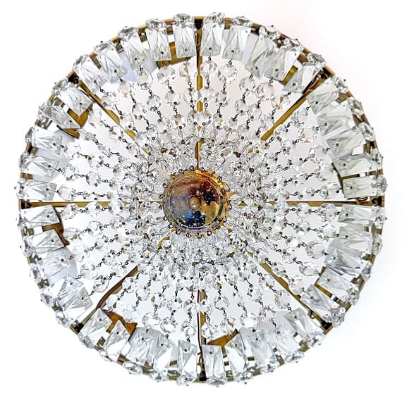 Gammal vacker kristallplafond / kristallkrona i mässing - 1900-tal