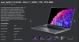 Acer Swift X 14 OLED - Ultra 7 | 32GB | 1TB | RTX 4060