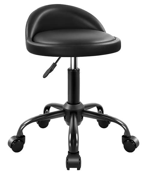 Rund rullande pall med justerbar höjd och ryggstöd