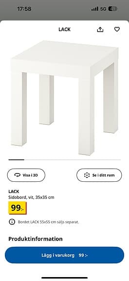 Soffbord/sidbord/pall