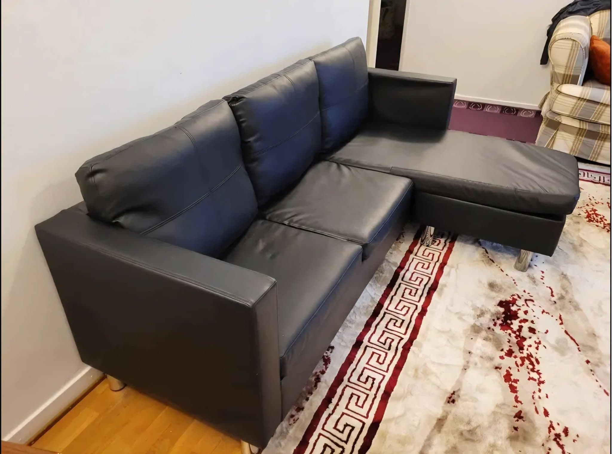 Divansoffa 3-sits konstläder svart