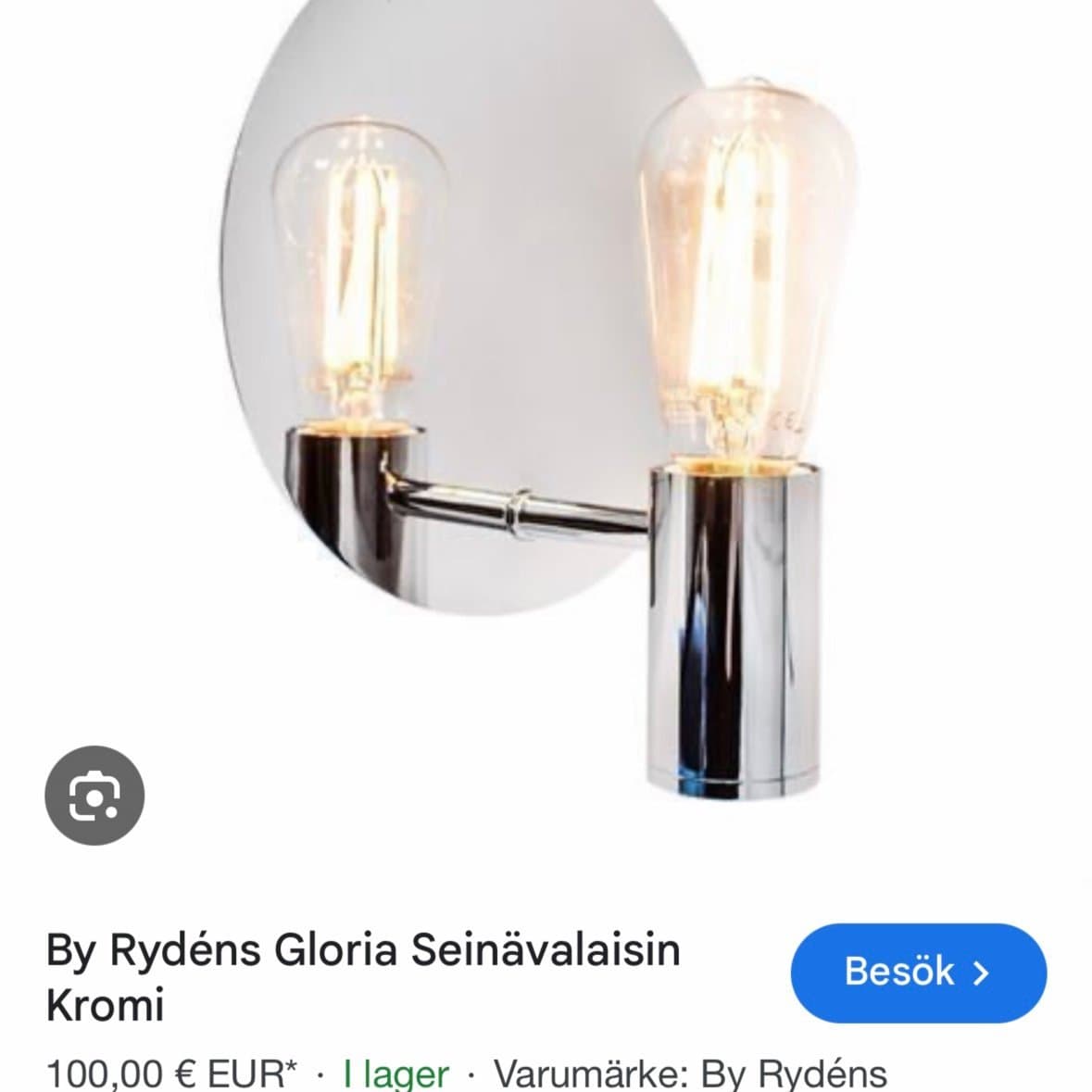 By Rydéns | Gloria Vägglampa | Krom Silver Spegel | Opalfärgad Lampa medföljer