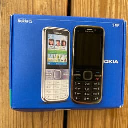 Nokia C5-00.2 svart knapptelefon – originalkartong, retro dumbphone, headset