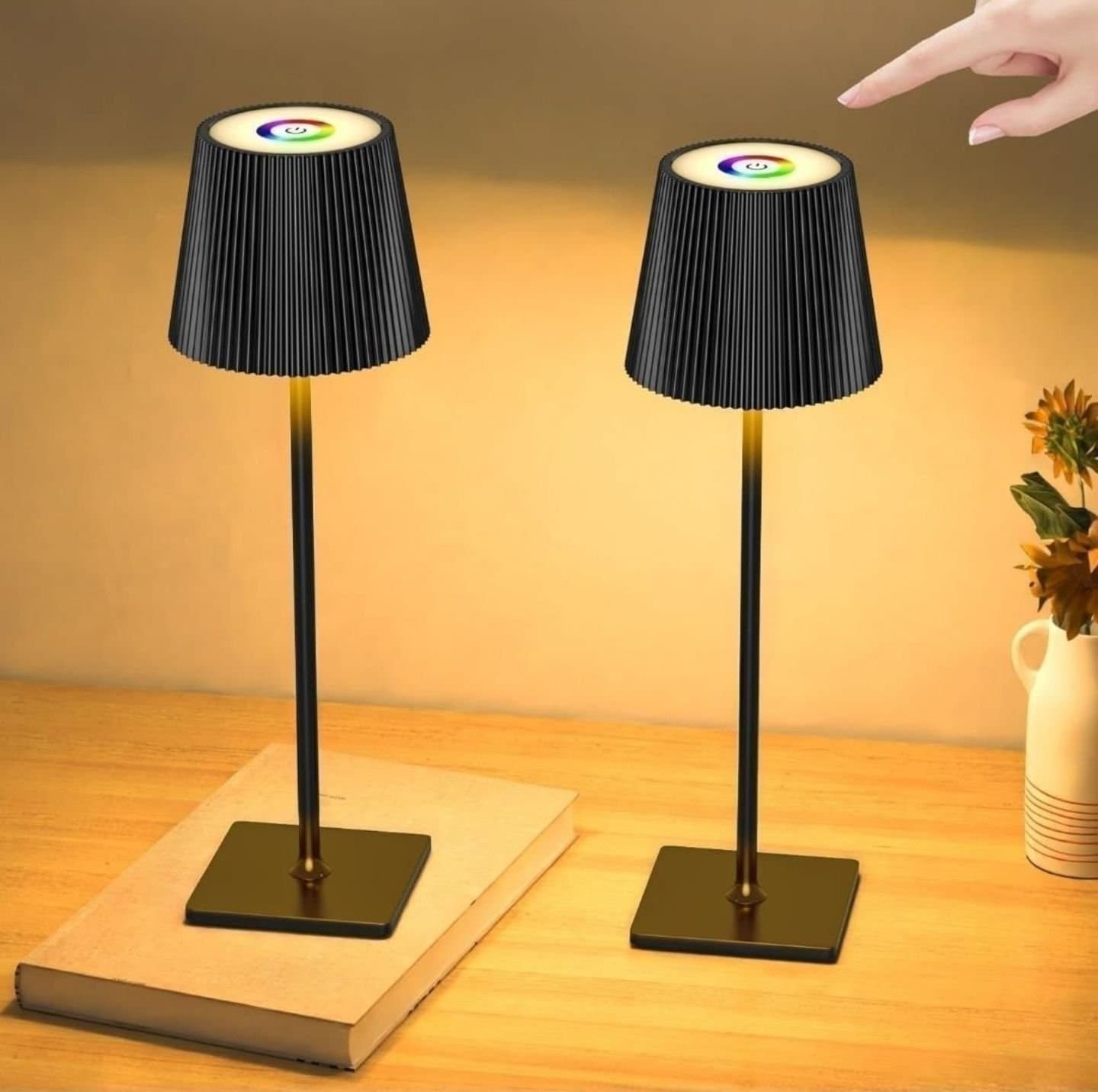 2 st LED-bordslampor med touch-kontroll, RGB-färg, 4800mAh batteri, IP54