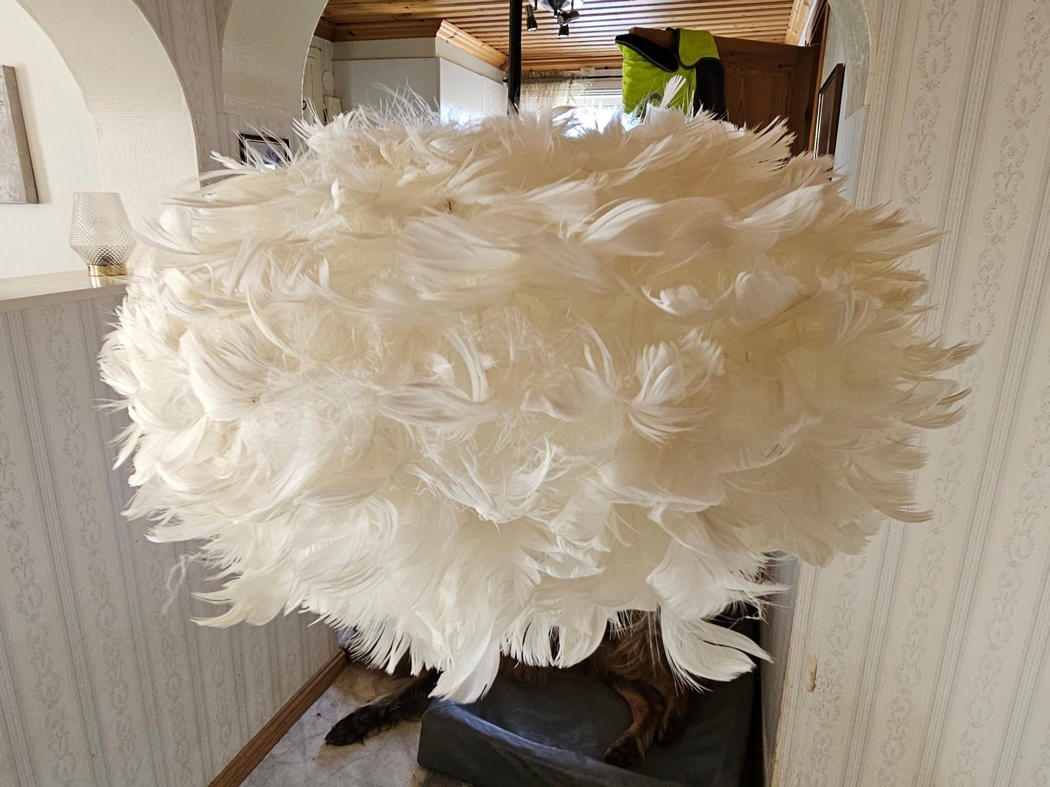 En vacker liten hemgjord fjäderlampa.