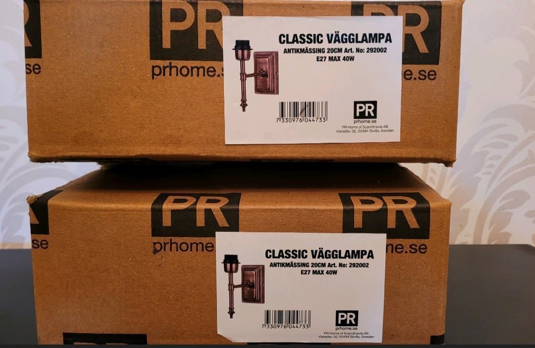 2 x PR Home Klassisk Vägglampa i Antikmässing