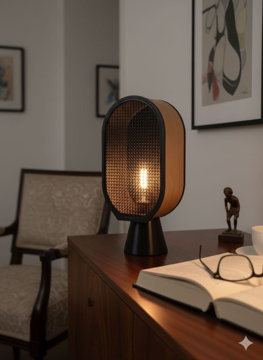 Unik Svenskdesignad Bordslampa - Lumen Linea i Äkta Ekfanér - TJ3DDesign