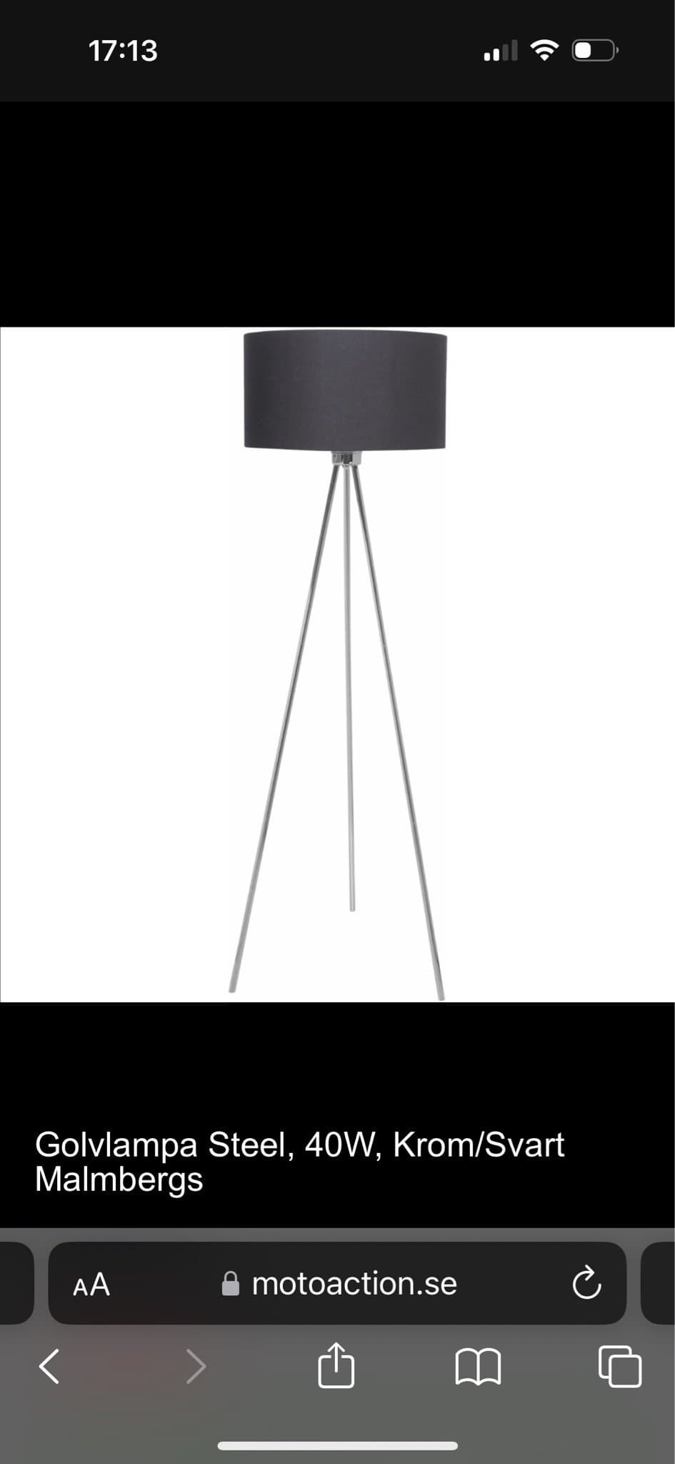 Golvlampa Steel, 40W, Krom/Svart Malmbergs