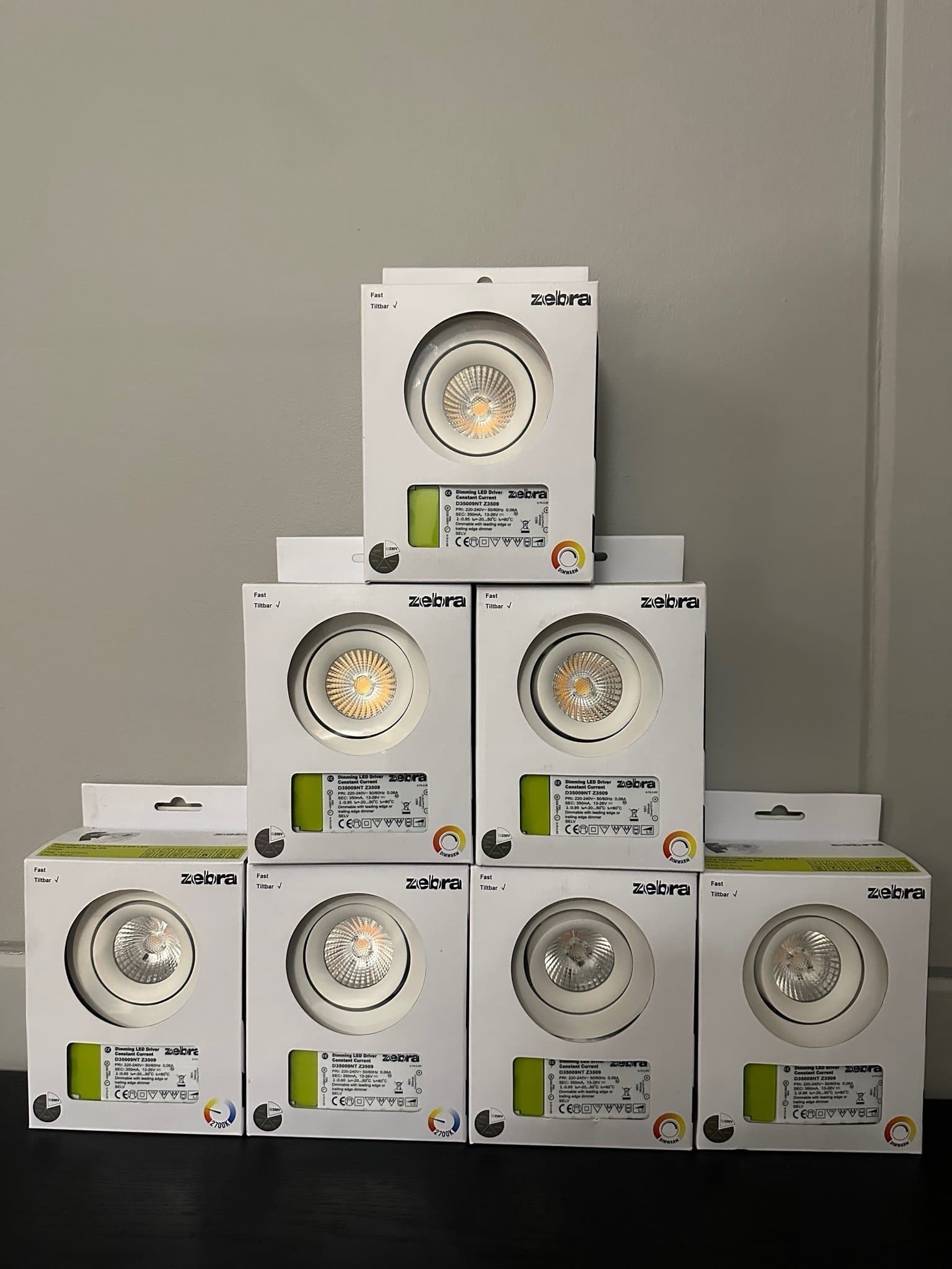 7 st. Zebra Downlight Light 6W komplett LED