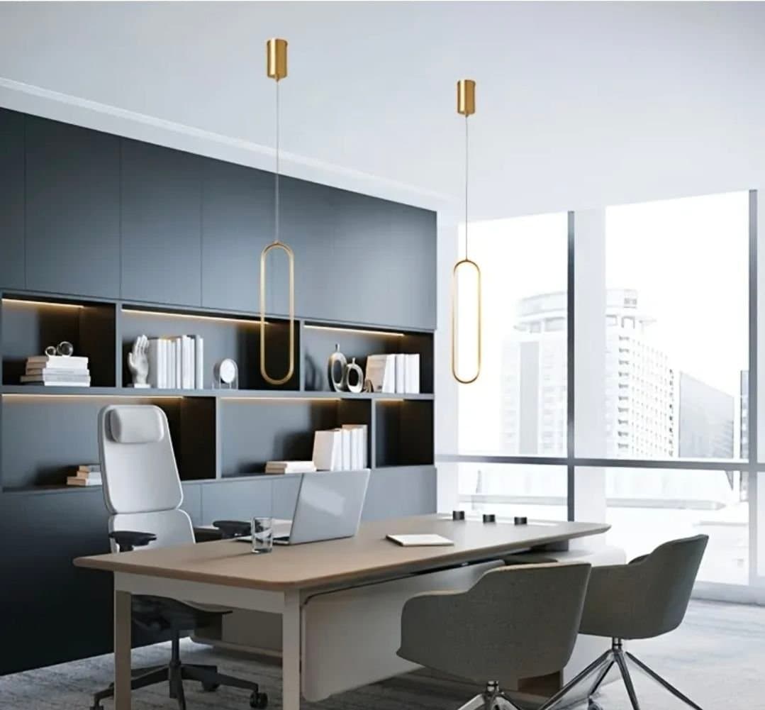 Modern Gyllene LED Hänglampa – Justerbar Höjd & Trefärgsbelysning