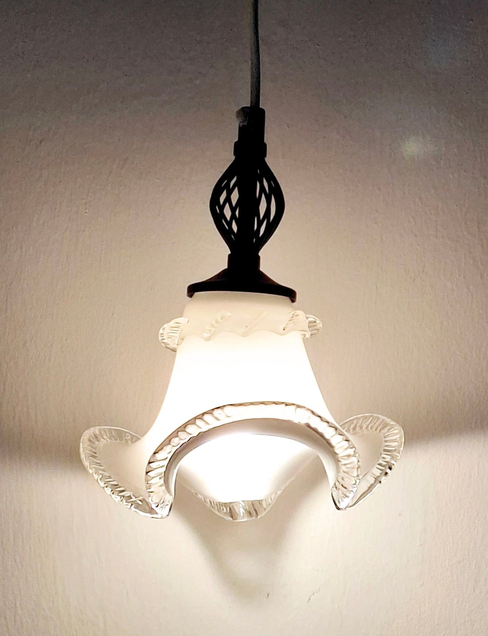 RETRO SKANDINAVISK 50-TAL FÖNSTERLAMPA 0PALGLAS METALL GLASLAMPA LAMPA INREDNIN