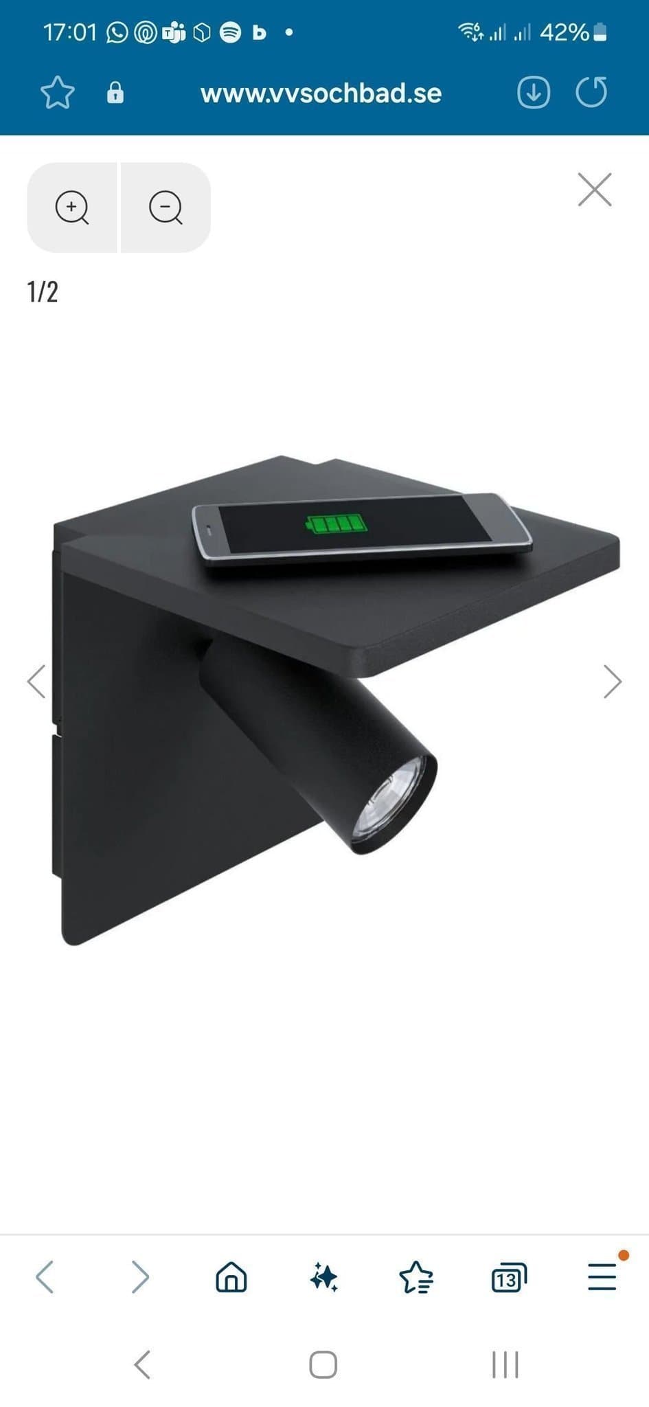 NY Vägglampa Trådlös Laddning