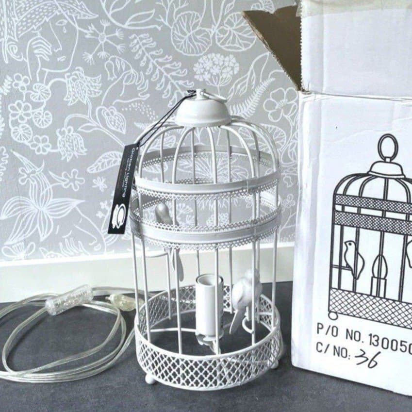 NY! Ellos Globen design fin lampa bordslampa i metall, fågelbur vit