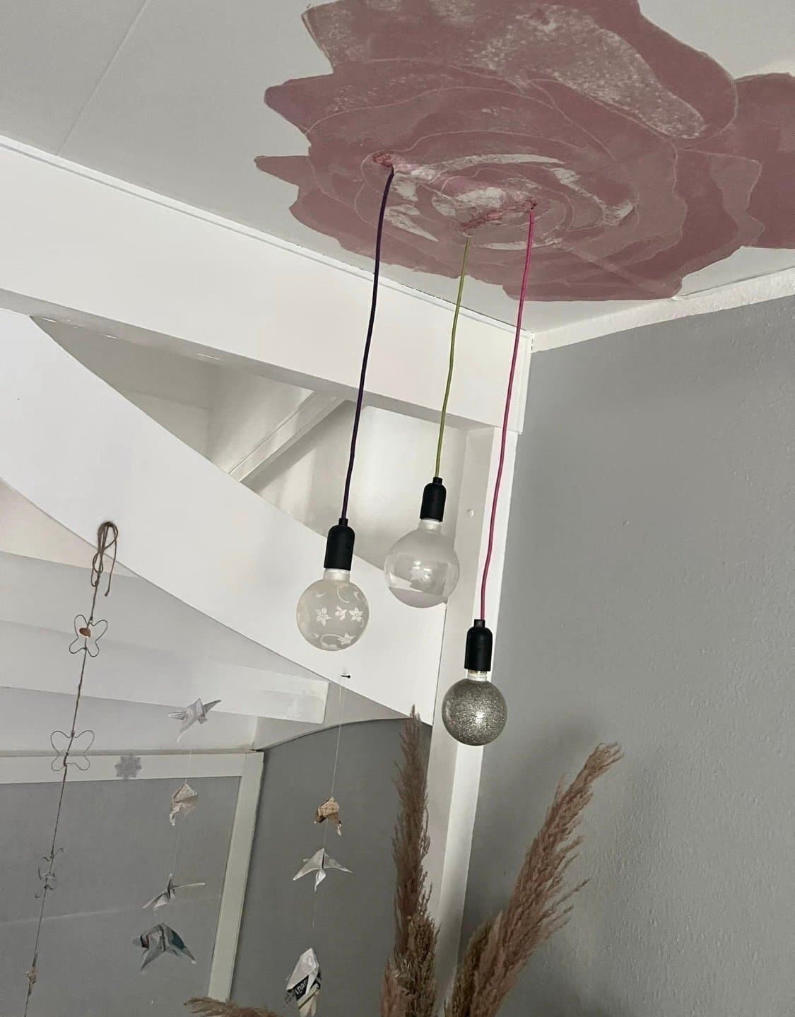 Globlampa Glödlampa Stor Frostad med Stjärnor 40w + lampupphäng tyg limegrön