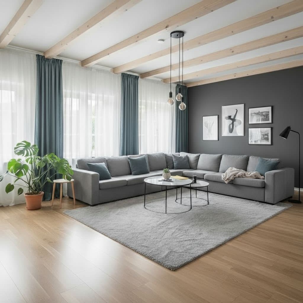 Stilren grå hörnsoffa med generöst utrymme