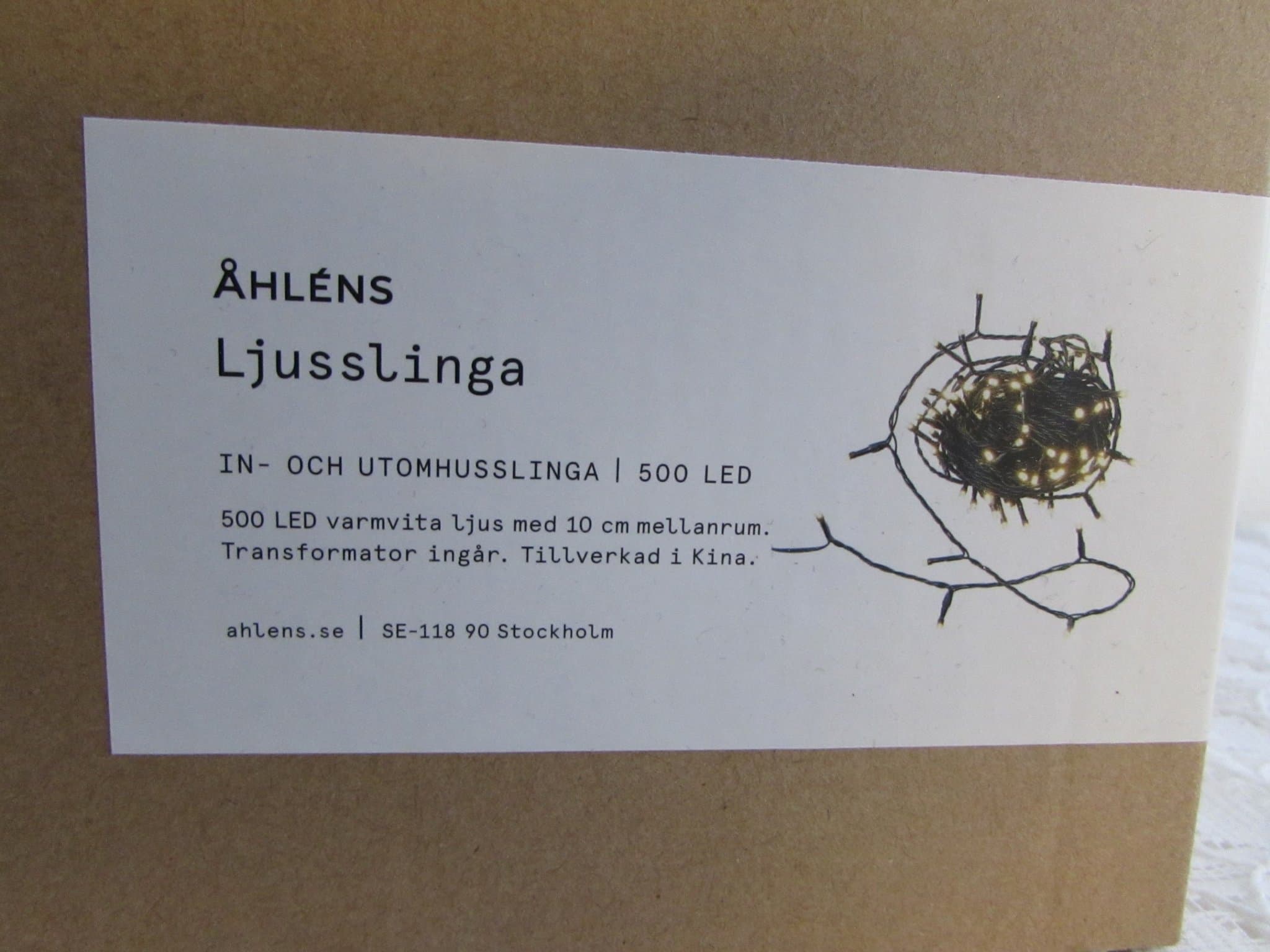 Oanvänd Åhléns ljusslinga 500 LED varmvita ljus transformator in- och utomhus