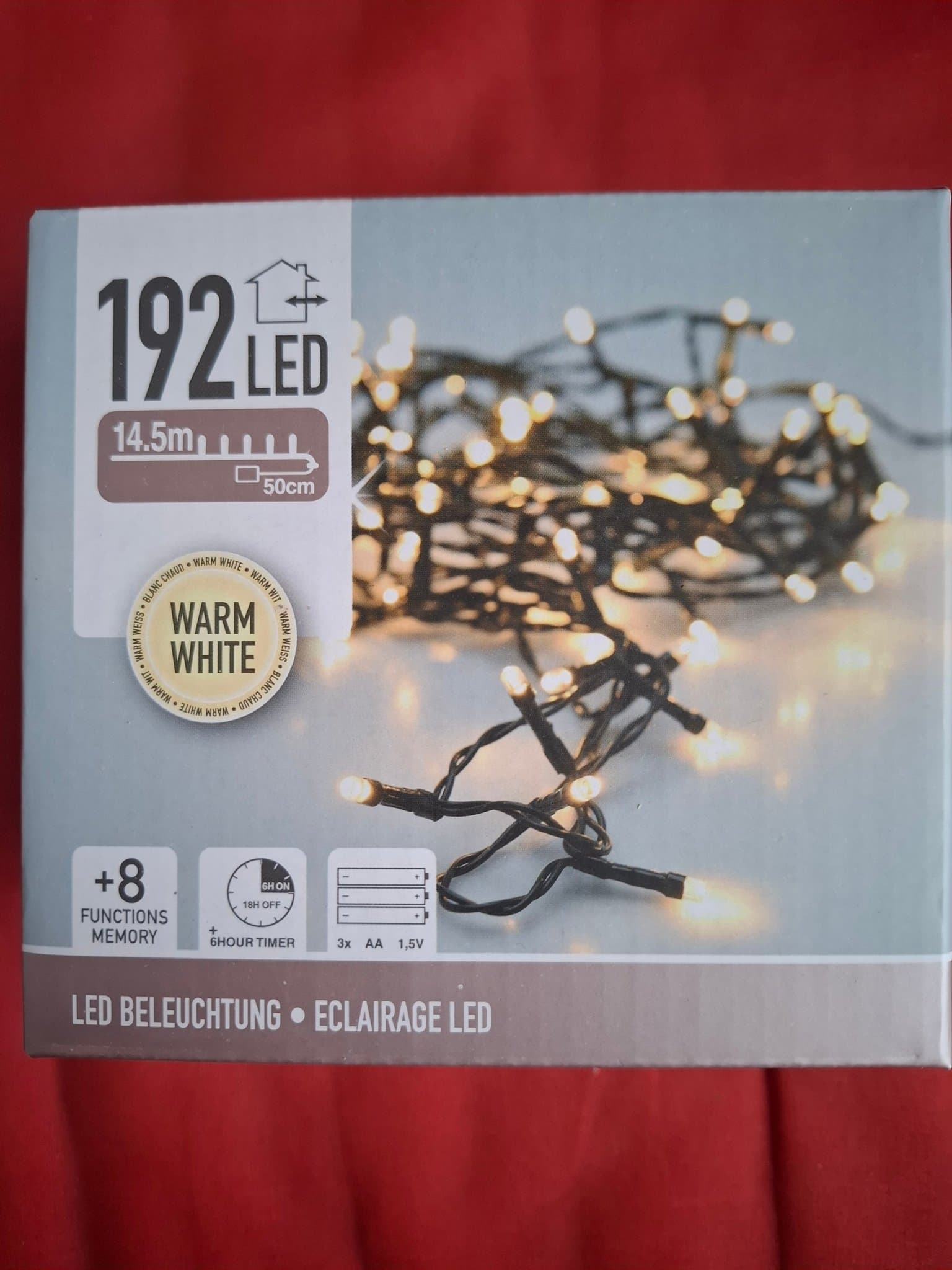 MINILEDSLINGA, 192 LAMPOR, BATTERIDRIFT, TIMER, 8 ST FUNKTIONER, 14,5+0,5M, I/U.