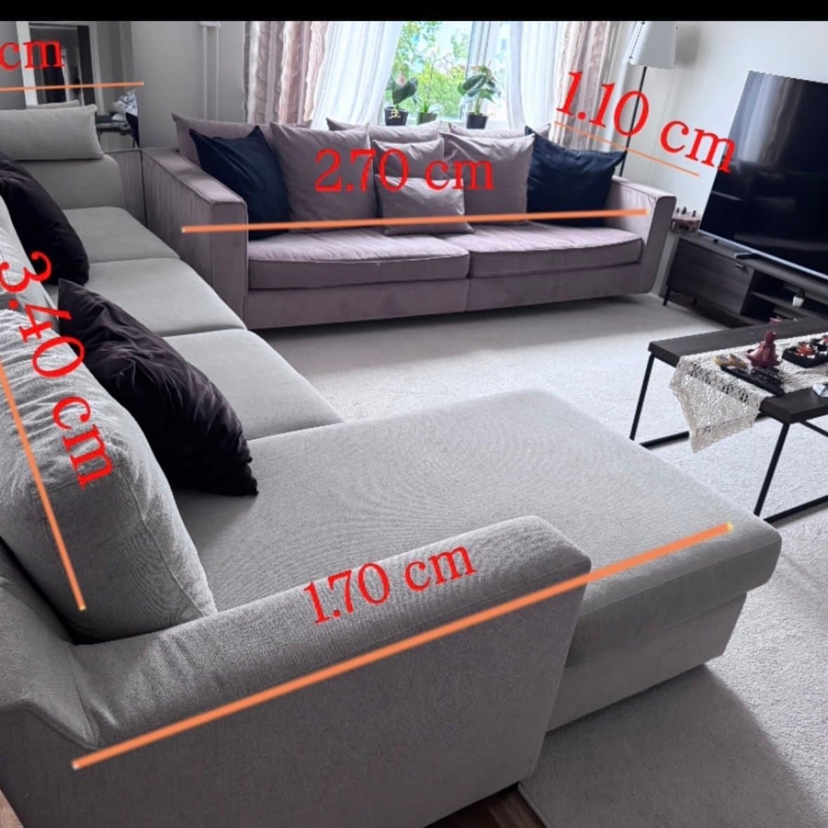 Soffa 3-sits med Divan Creme färgad / Lounge soffa 3-sits Rosa