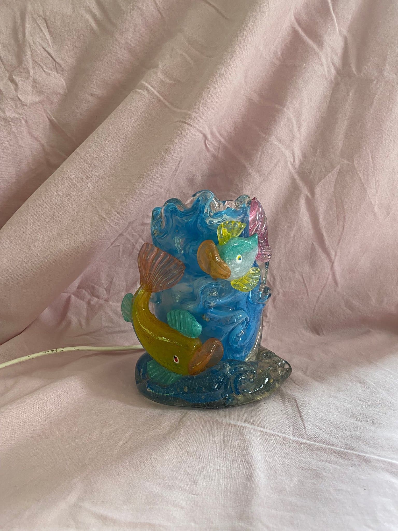 Vintage retro Murano glas lampa bordslampa fiskar Murano lamp fishes