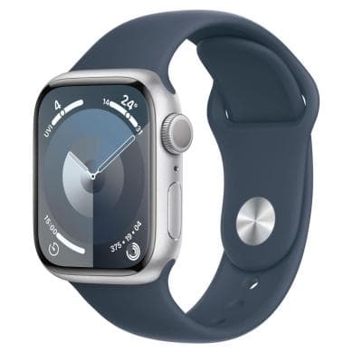 Apple Watch Series 9 GPS 41mm Aluminium silber Sportarmband sturmblau M/L