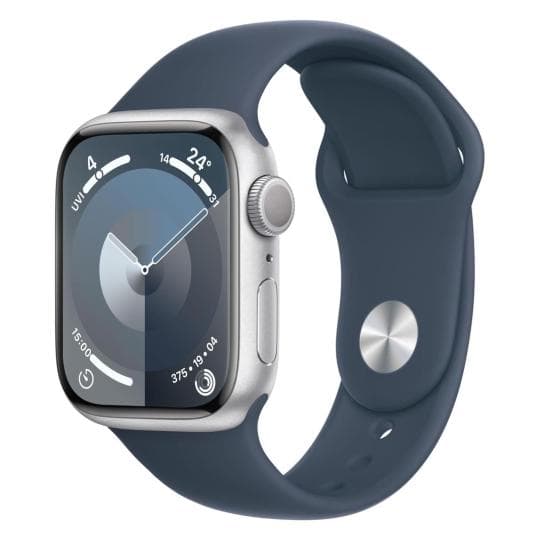 Apple Watch Series 9 GPS 41mm Aluminium silber Sportarmband sturmblau S/M