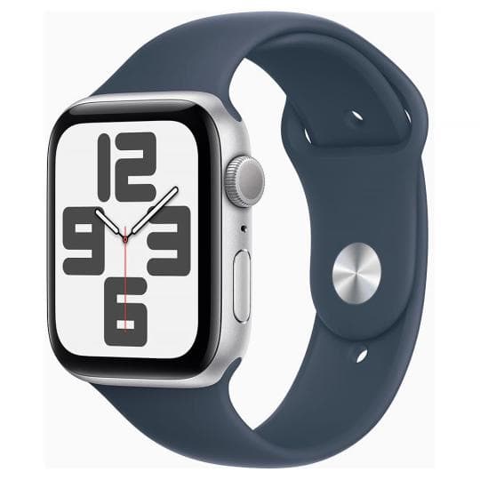 Apple Watch SE 2 GPS 44mm Aluminium silber Sportarmband sturmblau S/M
