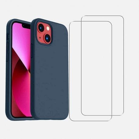 Hülle iPhone 13 mini und 2 schutzfolien - Silikon - Marineblau