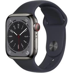 Apple Watch Series 8 (2022) GPS + Cellular 41 mm - Rostfreier Stahl Graphit - Sportarmband Schwarz