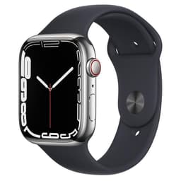 Apple Watch Series 7 (2021) GPS + Cellular 45 mm - Rostfreier Stahl Silber - Sportarmband Schwarz