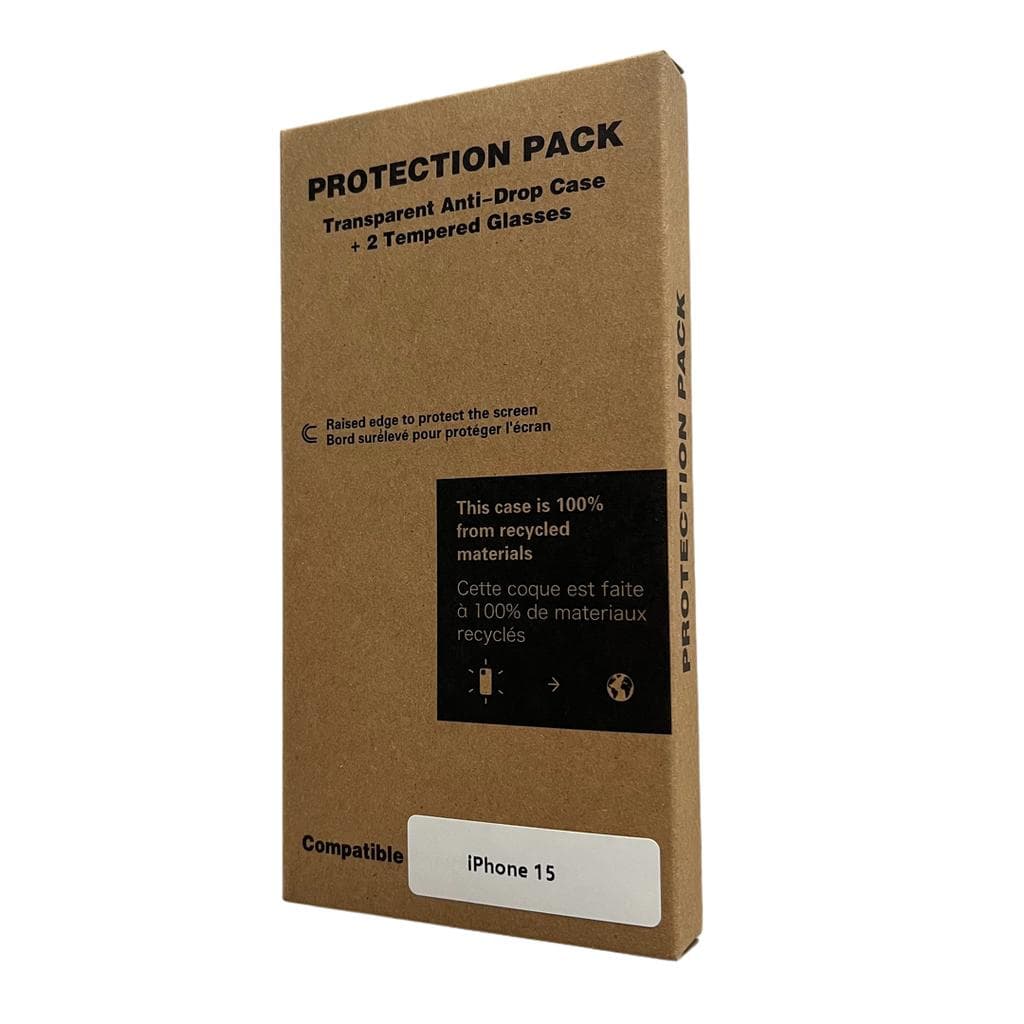 Hülle iPhone 15 und 2 schutzfolien - Recycelter Kunststoff - Transparent