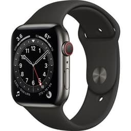Apple Watch (Series 6) 2020 GPS 44 mm - Rostfreier Stahl Space Grau - Sportarmband Schwarz