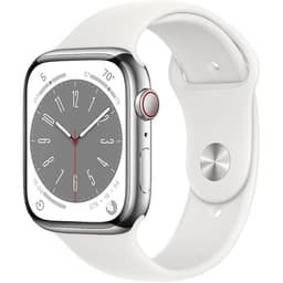 Apple Watch Series 9 (2023) GPS + Cellular 41 mm - Rostfreier Stahl Silber - Sportarmband Weiß