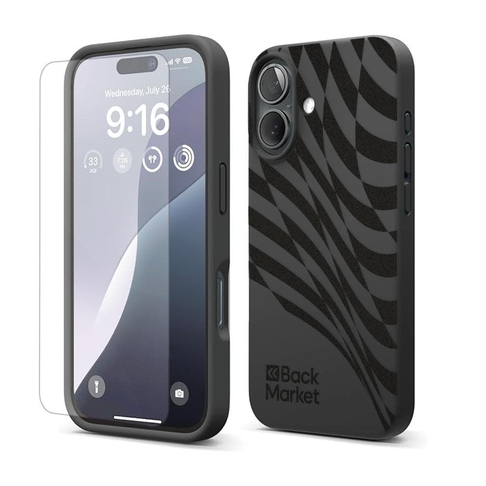 Back Market Hülle iPhone 16+ und schutzfolie - Recycelter Kunststoff - Schwarz
