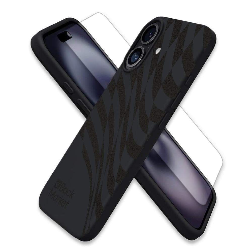 Back Market Hülle iPhone 16+ und schutzfolie - Recycelter Kunststoff - Schwarz
