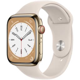 Apple Watch Series 8 (2022) GPS + Cellular 45 mm - Rostfreier Stahl Gold - Sportarmband Polarstern